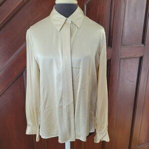Talbots Petites Womens Pure Silk Button-Up Shirt Beige Size 12